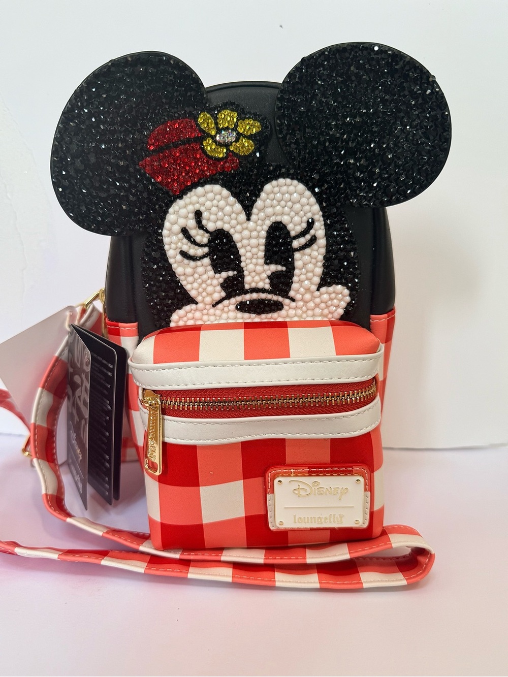Loungefly Red & White Gingham Minnie Mouse rhinestone Crossbody